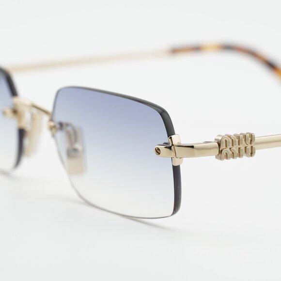 Miu Miu MUB50S ZVN80O Sunglasses Gold Rectangle Frame, Light Blue Lenses main image 7